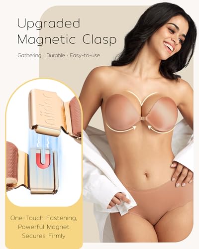 Image of Niidor 2025 New Magnetic Sticky Bra Strapless Adhesive Invisible Push up Silicone Bra with Magnetic Clasp for Women Backless Dress
