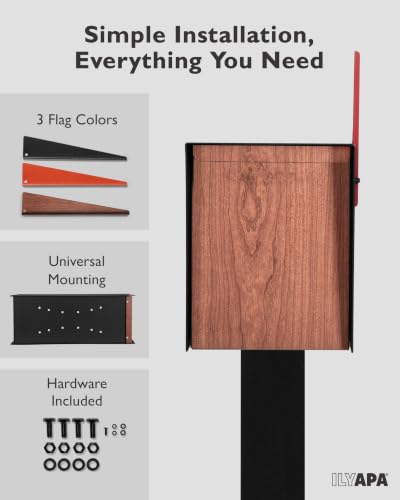 Image of Ilyapa Large Modern Mailbox for Outside - Black & Redwood Grain