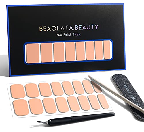 BEAOLATA Nail Polish Strips, 32 Nail Wraps, Nail Stickers, Nail Strips, Easy Apply& Remove, Long Lasting, Safe for Nails, Salon Quality(Apricot01)