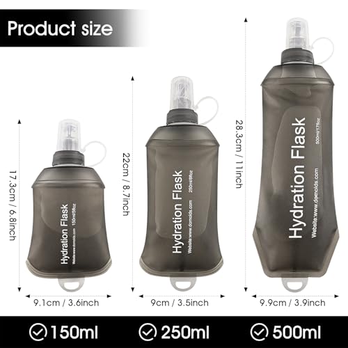 GYGYL Soft Flask, TPU Collapsible Soft Water Bottle for Hydration Pack, Running Vest, Leak-Proof Folding Water Bottle for Hiking Cycling Climbing Jogging-250ml Grey - Image 4