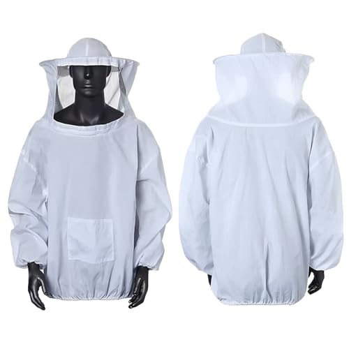 Norhogo Beekeeping Jacket with Hat, Professional Beekeeping Jacket with Beekeeper Hat, Beekeeping Clothing, White Beekeeper Suit for Men Women (Thick style)