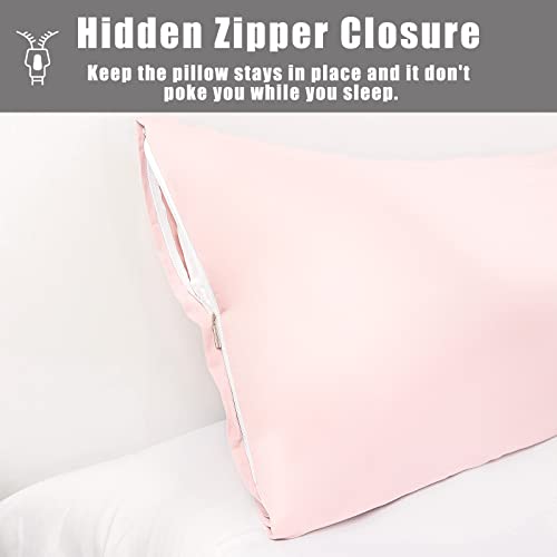 Image of Body Pillow Cases Cover, Bamboo Rayon Pink Body Pillowcases with Zipper Closure, Cooling and Breathable Pillow Case for Hot Sleepers and Night Sweats, 20x54 inches