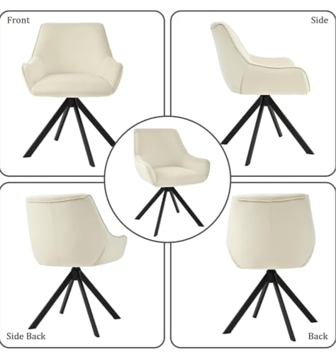 Image of Set of 6 Chairs 360 Degree Rotating New Legs Stylish, Modern, Elegant & Comfortable Velvet Arms Chairs for Dinning Living Hotel Cafe (2 Chairs) (Cream Set of 6)