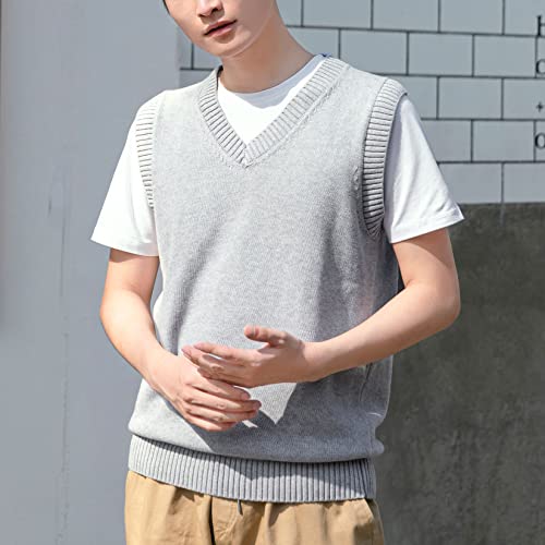 Lu's Chic Men's Cotton Knit Sweater Vest Soft Business Casual Warm Stretch Slim Fit V Neck Sleeveless Pullover3