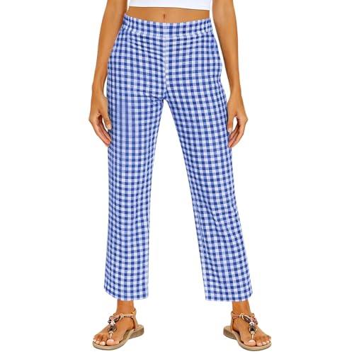 Womens Lightweight Casual Comfy Trousers Wide Leg 2026 Fashion Pants with Pocketes High Waist Baggy Straight Pant Blue