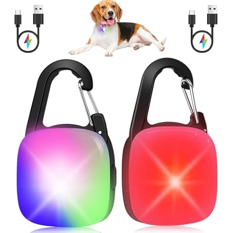 Dog Light, 2 Pack Clip On Dog Collar Light with 4 RGB Color Changing Modes, Rechargeable Dog Lights for Night Walking, LED Dog Collar Charm, Waterproof Safety Light for Running, Cycling, Camping Cover
