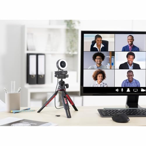 Hama Hama Webcam mit Licht, Fernbedienung, Zoom, mobil (QHD 2K PC-Kamera mit Dual Mikrofon, Streaming-Cam, Ringlicht-Webcam Abdeckung, Autofokus, 360° drehen 89° neigen, 1/4-Zoll-Gewinde f. Stativ) schwarz - Designansicht 18 | 4K-Webcams