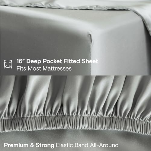 Image of DOZ Sheet Set, 100% Viscose derived from Bamboo, Organically Grown, Buttery Soft, Cooling Sheets, High GSM, Deep Pockets - 4 Piece - 2 Pillowcases 1 Fitted 1 Top Sheet (Dove, Queen)