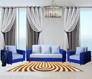 Vintage Furniture Living Room Sofa Set 3+1+1 | Sofa Set 5 Seater (White Blue (White Pillow)