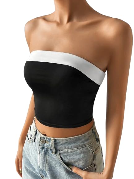 tivante Solid Sleeveless Contrast Tube Top for Women y2k Tops || Crop top for Women Stylish Western-picture-52