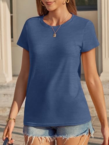 Image of UNCLECAT Womens Short Sleeve Tops Summer Basic T Shirts Crewneck Causal Tee | Solid Color, Trendy Fashion Clothes, Casual Basic Tee