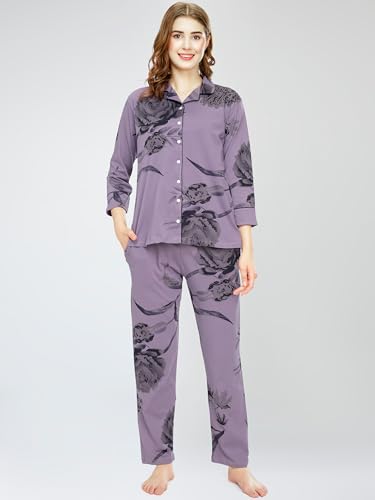 Image of ZEYO Night Suit for Women's Floral Printed Cotton Night Dress of Shirt and Pajama Set 5760