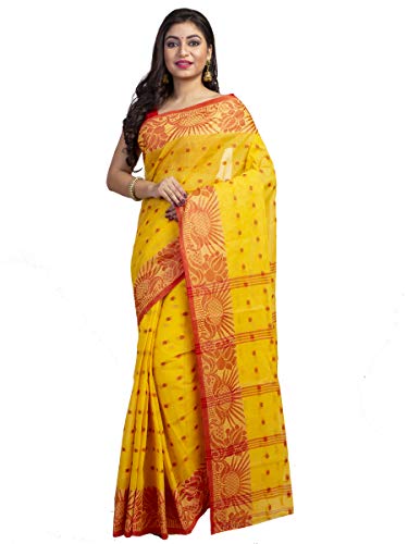 TJ-SAREES-Tant-Saree-Fulia-Santipuri-Handloom-Summer-collection-Bengal-Pure-cotton-Exclusive-Party-and-wedding-Jamdani-With-Zari-Work-Border-Saree-For-Women T.J. SAREES Women Handloom Bengal Pure Cotton Tant Saree Without Blouse pcs