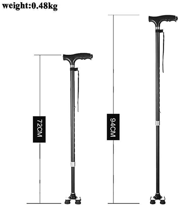 Canne de marche pliante avec chaise intégrée et base stable à 4 pieds réglable