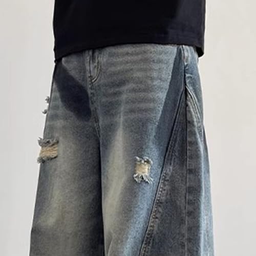 Men's Ripped Loose Wide Leg Jeans Hip Hop Denim Pants with Pockets Relaxed Fit Straight Distressed Jean3