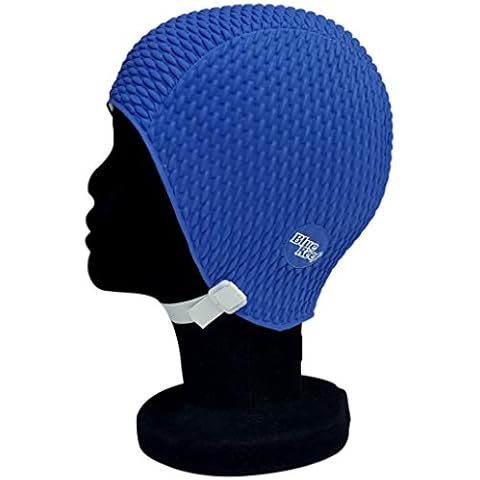 Blue Reef Bubble Pimple Effect Dark Shades Single Solid Colour Ladies Classic Retro Swimming Hat Swim Cap One Size Average Adults Adjustable Strap (Navy Blue) Cover