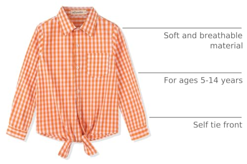 Image of Noomelfish Girls Long Sleeve Button Down Shirt Tie Front Western Tops Cowgirl Outfit (5-14 Years)