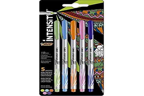 Caneta Hidrográfica BIC Intensity, 5 Cores Vibrantes, Ponta Média de 1.0mm, 971129, Blister 1 Unidad