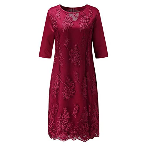 Mother Of The Bride Dresses For Women Plus Size Elegant Floral Embroidery 3/4 Sleeve Cocktail Dress For Wedding Guest Red #TOP3