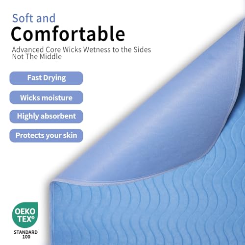 Image of Accompagner Incontinence Bed Pads Washable Waterproof, Ultra-Absorbent Reusable Underpads for Diaper Changing, Nursing, Bedridden, Adults, Seniors, Kids and Dogs (Blue, 36 inchx36 inch(Pack of 4))