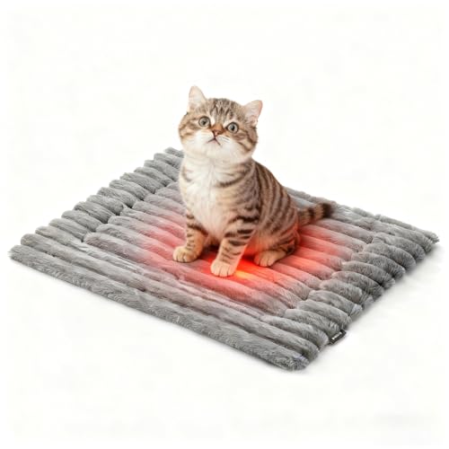 Self Warming Cat Bed 24 x 18 Cat Heating Pad Non-Slip & Washable Extra Warm Pet Mat for Indoor Cats & Puppies (Grey)