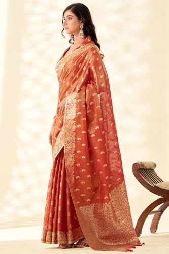 Image of SWORNOF Gold-Toned Woven Design Silk Zari Tissue Saree | Saree for Women | Soft and Skin Friendly