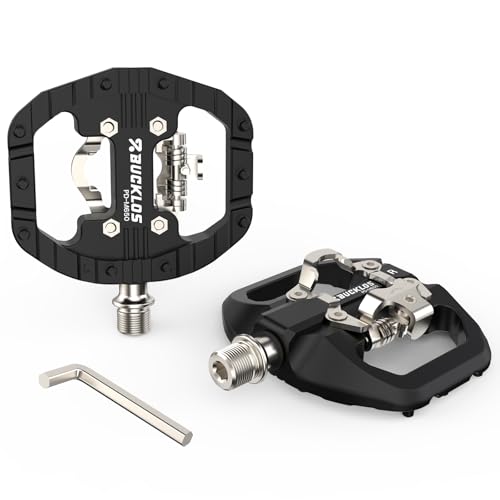 BUCKLOS SPD Bike Pedals, Dual Sided Clipless & Flat, Nylon