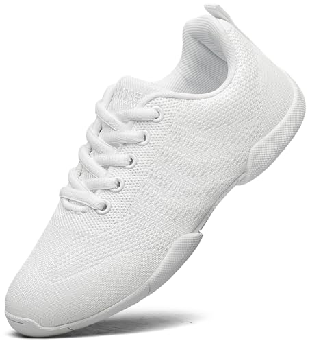 FUQIAO Girls White Cheerleading Shoes Lightweight Competition Tennis Shoes Women Hip Hop Gymnastics Dance Sneakers White 9.5 Toddler
