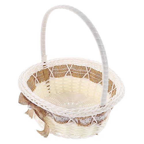 Luxshiny Rustic Wedding Petal Basket with Handle Handwoven Flower Girl Basket for Wedding Party Lightweight Round Floral Carrier with Classic Lace Design Charming Photo Prop for All Ages