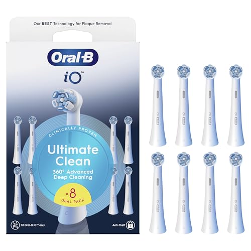 Oral-B Testine di Ricambio iO Series Ultimate Clean White per Spazzolino Elettrico Oral B, 8 Testine Rotonde Autentiche, con setole CrissCross per rimuovere la placca