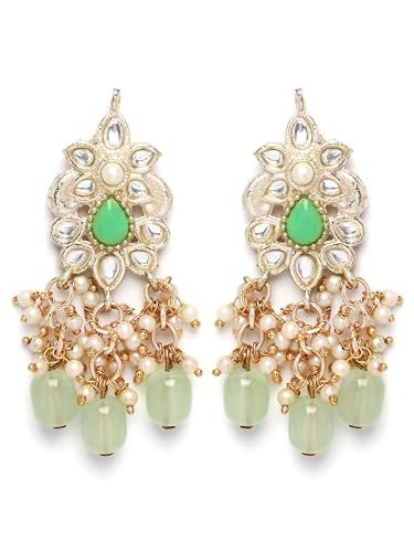 Image of Karatcart Gold Plated Green Crystal and Pearl Studded Kundan Rani-Haar Necklace Set for Women