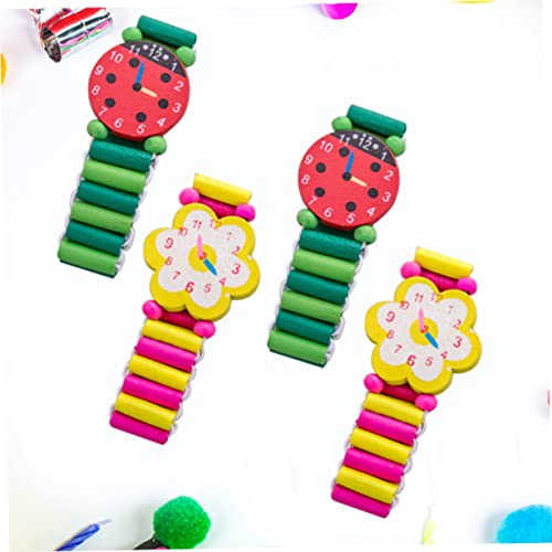 Toyvian Wooden Boys and Girls Wristwatches 4pcs Simulation Toys Durable Craftsmanship Fun Patterns4