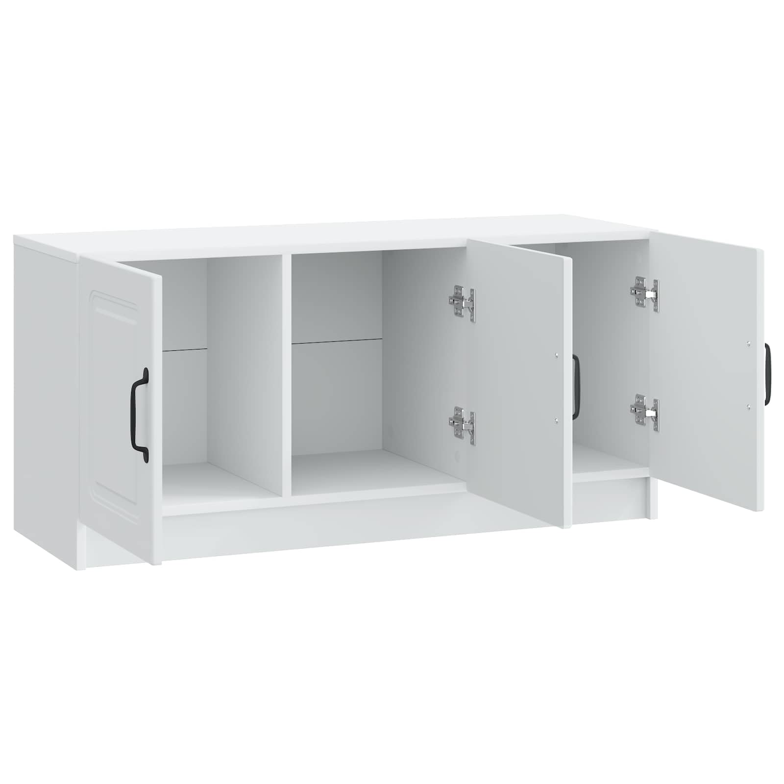 Mobile TV Bianco 99x34,5x47cm in Legno Ingegnerizzato | Consolle bassa con 3 ante e maniglie per organizzare decoder e accessori nel soggiorno o in camera da letto.