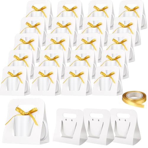 Motipuns 24 Pack Mug Boxes for Gifts 11 oz Coffee Mug Gift Boxes with 1 Roll Ribbon Sublimation Cups Packaging Bags for Sublimation Coffee Cups Blanks Wrapping(White)