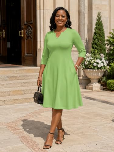 Image of PinkPatty Women's Casual 3 /4 Sleeve Midi Dresses Fit and Flare Church Work Dress with Pockets