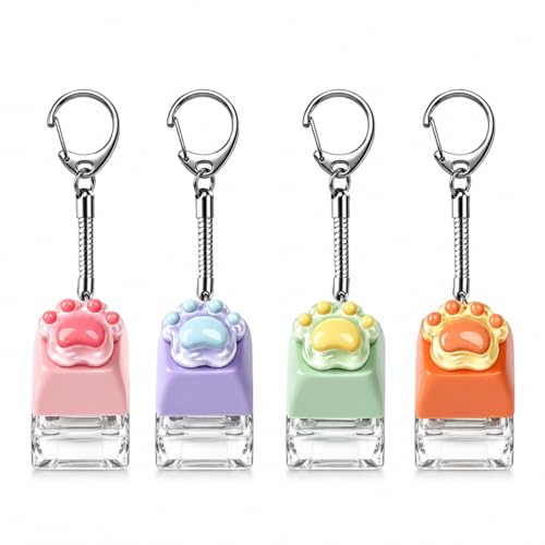 Image of Keyboard Fidget Toy, Four Key Mechanical Style Keychain with Snake Chain, Stress Relief Gadget for Office Workers and Students, Portable Anxiety Relief Tool for Commuting and Gaming