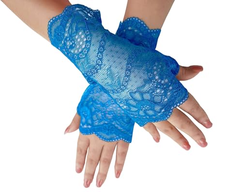 YHDDYG Ladies Lace Royal Blue Gloves Lace Gloves Women Tea Party Fingerless Short Floral Lace Gloves for Women S622