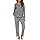 Crewhpo Pyjama Femme Hiver Ensembles de Pyjama Doux Pyjamas à Manches Longues 2 Pièces Pyjamas Rayés Long Vêtement de Nuit Col en V Gris foncé S