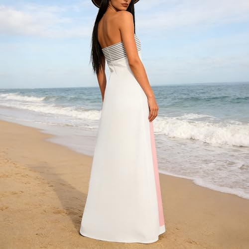 Image of Zwirelz Women Strapless Maxi Dress Boho Floral Print Flowy Long Tube Dress Off Shoulder Loose Beach Sundress