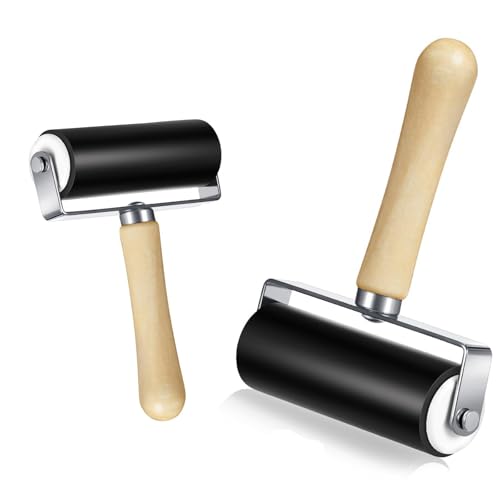 2 Pack Brayer Roller Set 6cm & 10cm Rubber Ink Roller for Printmaking Stamping Cricut Vinyl Scrapbooking Paint Roller Craft Tool for Screen Printing and DIY Art