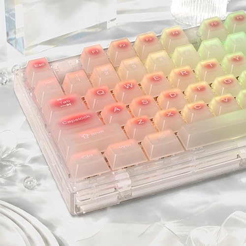 Image of dagaladoo Beige Jade keycaps Clear, Translucent Jelly PC Keyboard caps,Frost Shine Through keycap Set,115-keys Cherry Profile Custom keycap for 60% 65% 75% 100% Cherry Gateron MX Mechanical Keyboard