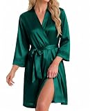 Ekouaer Women's Lace-Trim Silk Robes Bride Bridesmaid Kimono Satin Bathrobe V Neck Sleepwear with 3/4 Sleeve