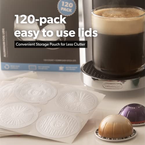 All-New Di Oro Caffè Reusable Coffee Pod Lids Compatible For Nespresso Vertuoline Machines To Reuse Vertuo Coffee Capsules - 62Mm Cover Seals For Refillable Pods - Aluminum Foil Lids (120 Pack) #TOP7