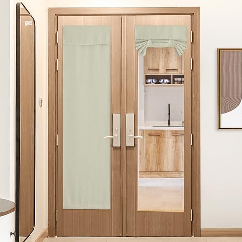 NICETOWN French Door Curtains for Window, Room Darkening Privacy Thermal Insulated Curtains for Kitchen, Farmhouse Linen Door Shade for Office, Tie Up