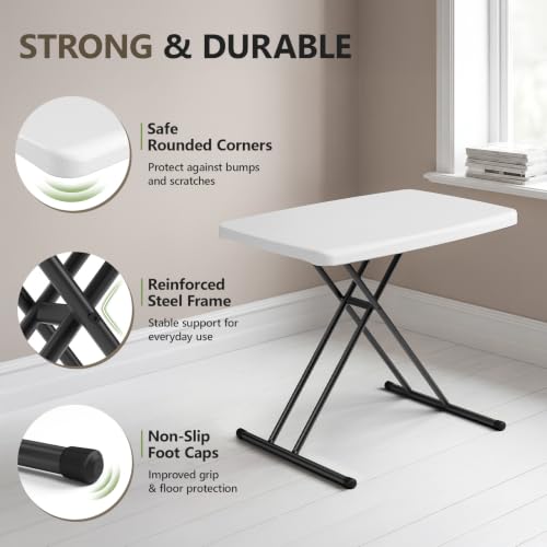 MAKE CHANGES Folding Table 30 Inch - 4pack,Small Desk Adjustable Height TV Tray for Laptop, Couch, Camping - Heavy Duty Utility Foldable Table for Small Spaces, No Assembly Required, White by MAKE CHANGES - Used condition - Image 4