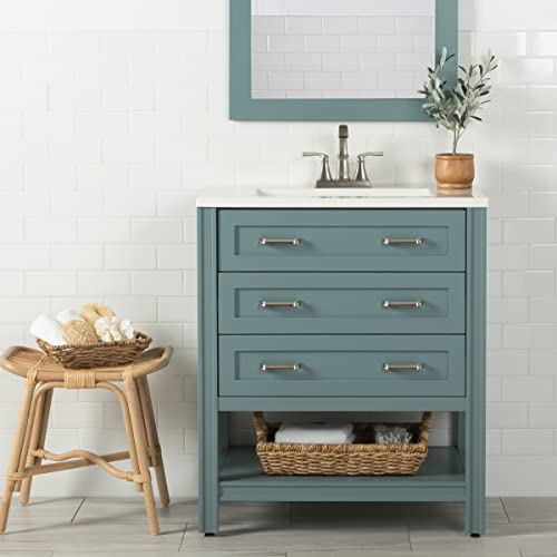 Spring Mill Cabinets Eaton Bathroom Vanity With Sink, 30.25" W X 18.75" D X 35.41" H, Sage/White Top #TOP5