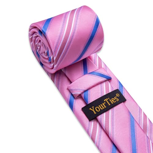 Image of YourTies Striped Ties for Men Classic Woven Silk Necktie with Handkerchief Cufflinks Set Formal Business Party Wedding