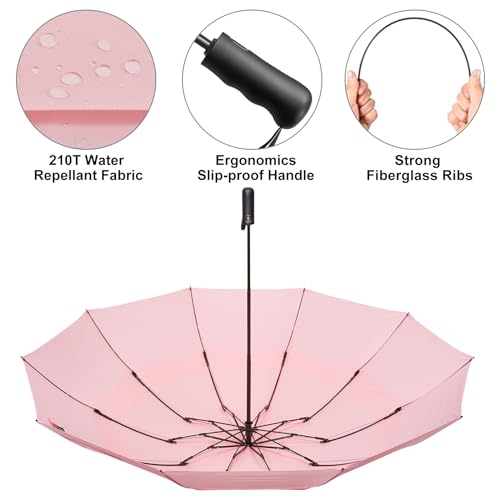 G4Free 42/46/54/62 Inch Large Compact Golf Umbrella Windproof 10 Ribs Reverse Travel Umbrella for Rain Double Canopy Vented Automatic Open Close