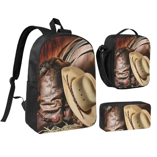 Sac à dos école cowboy EdWal 3 pièces avec boîte à déjeuner et trousse