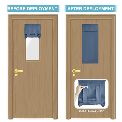 Image of RYB HOME Classroom Door Window Cover, Blackout Shades for Classroom Windows and Doors Cover Lockdown Shades, Room Darkening Design Blocks Views, W 12 x L 30, 1 Panel, Stone Blue